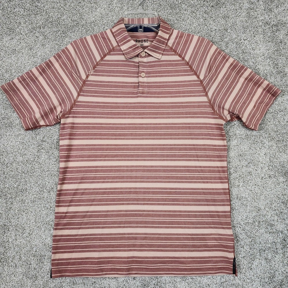 Rhone Polo Shirt Mens Small Pink Striped Golf Performance Knit Tagless